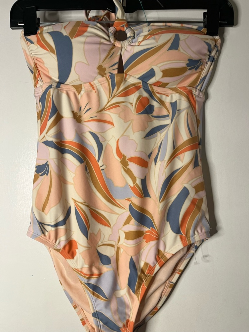Girls' Floral Strapless One-Piece Swimsuit in Peach Multi